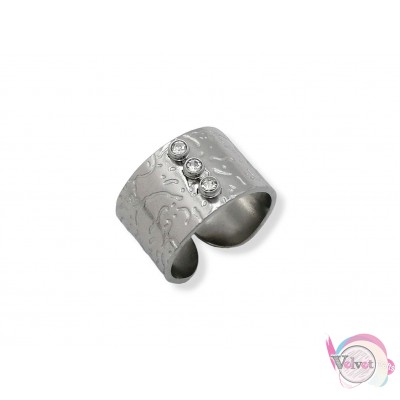 Ατσάλινο δαχτυλίδι με 3 κρυσταλλάκια, ασημί, 1τμχ Δαχτυλίδια γυναικεία
