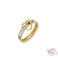 Ατσάλινο δαχτυλίδι με καρδούλα και φίλντισι, χρυσό, 1τμχ Δαχτυλίδια γυναικεία