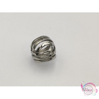 Ατσάλινο δαχτυλίδι, με γραμμές, ασημί, 1τμχ. Δαχτυλίδια γυναικεία
