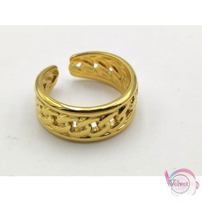 Ατσάλινο δαχτυλίδι, αλυσίδα, χρυσό, 1τμχ. Δαχτυλίδια γυναικεία