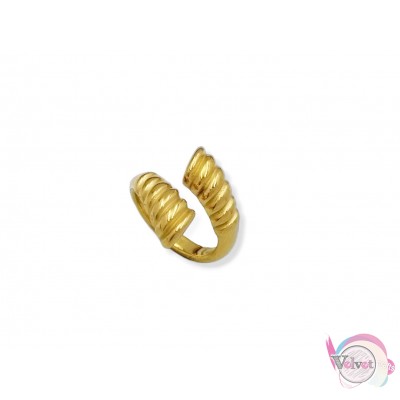 Ατσάλινο δαχτυλίδι με διπλό στριφτό σχέδιο, χρυσό, 1τμχ Δαχτυλίδια γυναικεία