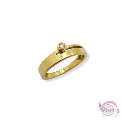 Ατσάλινο δαχτυλίδι με ζιργκόν, χρυσό, 1τμχ Δαχτυλίδια γυναικεία