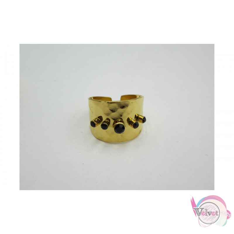 Ατσάλινο δαχτυλίδι με στρας, χρυσό, 15mm, 1τμχ. Aτσάλινα γυναικεία δαχτυλίδια