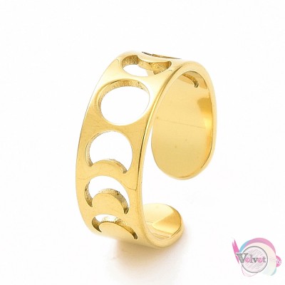 Ατσάλινo δαχτυλίδι ανοιγόμενο, με φάσεις της σελήνης, χρυσό, 16.5mm, 1τμχ Δαχτυλίδια γυναικεία