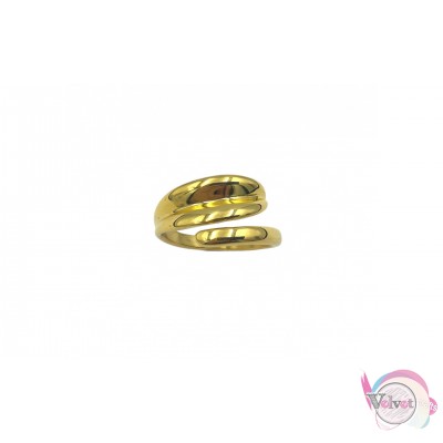 Ατσάλινο δαχτυλίδι με γεωμετρικό φαρδύ σχέδιο,  χρυσό, 1τμχ Δαχτυλίδια γυναικεία