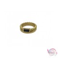 Ατσάλινο δαχτυλίδι με μαύρο κρυσταλλάκι, χρυσό, 1τμχ Δαχτυλίδια γυναικεία