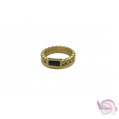 Ατσάλινο δαχτυλίδι με μαύρο κρυσταλλάκι, χρυσό, 1τμχ Δαχτυλίδια γυναικεία