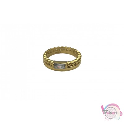 Ατσάλινο δαχτυλίδι με κρυσταλλάκι, χρυσό, 1τμχ Δαχτυλίδια γυναικεία