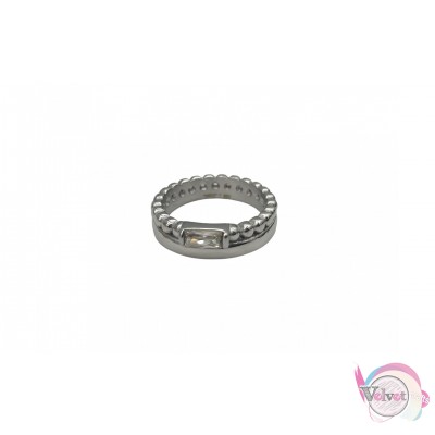 Ατσάλινο δαχτυλίδι με κρυσταλλάκι, ασημί, 1τμχ Δαχτυλίδια γυναικεία