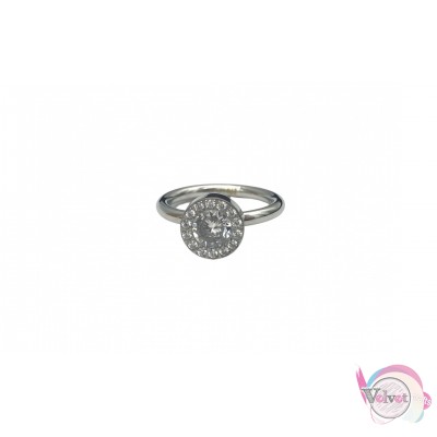 Ατσάλινο δαχτυλίδι με κρυσταλλάκι και στρασάκια, ασημί, 1τμχ Δαχτυλίδια γυναικεία