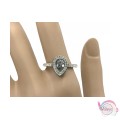 Ατσάλινο δαχτυλίδι δάκρυ με κρυσταλλάκι και στρασάκια, ασημί, 1τμχ Δαχτυλίδια γυναικεία