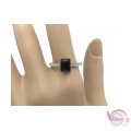 Ατσάλινο δαχτυλίδι με μαύρο κρυσταλλάκι και στρασάκια, ασημί, 1τμχ Δαχτυλίδια γυναικεία