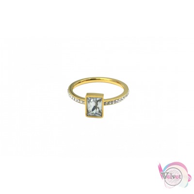 Ατσάλινο δαχτυλίδι με κρυσταλλάκι και στρασάκια, χρυσό, 1τμχ Δαχτυλίδια γυναικεία