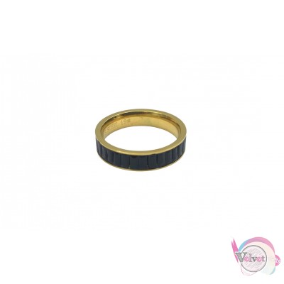 Ατσάλινο δαχτυλίδι με μαύρα κρυσταλλάκια, χρυσό, 1τμχ Δαχτυλίδια γυναικεία