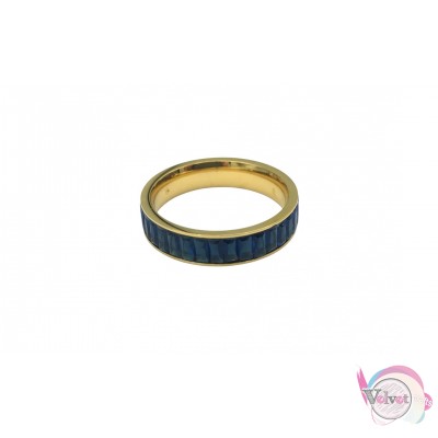 Ατσάλινο δαχτυλίδι με μπλε κρυσταλλάκια, χρυσό, 1τμχ Δαχτυλίδια γυναικεία