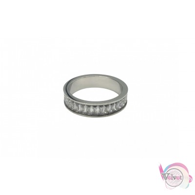 Ατσάλινο δαχτυλίδι με κρυσταλλάκια, ασημί, 1τμχ Δαχτυλίδια γυναικεία