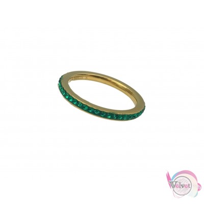 Ατσάλινo δαχτυλίδι βεράκι με σμαραγδί κρυσταλλάκια, χρυσό, 1τμχ Δαχτυλίδια γυναικεία