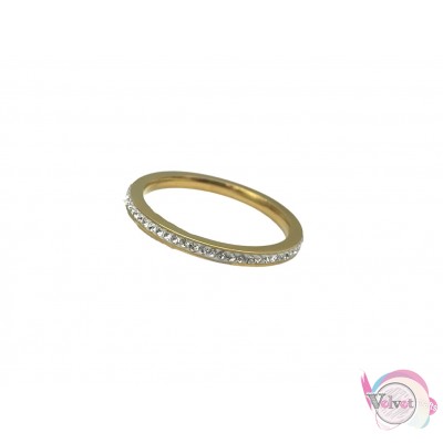 Ατσάλινo δαχτυλίδι βεράκι με κρυσταλλάκια, χρυσό, 1τμχ Δαχτυλίδια γυναικεία