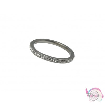 Ατσάλινo δαχτυλίδι βεράκι με κρυσταλλάκια, ασημί, 1τμχ Δαχτυλίδια γυναικεία