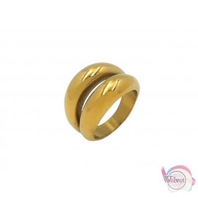 Ατσάλινο δαχτυλίδι, με σχέδιο δύο γραμμές, χρυσό, 15mm, 1τμχ Δαχτυλίδια γυναικεία