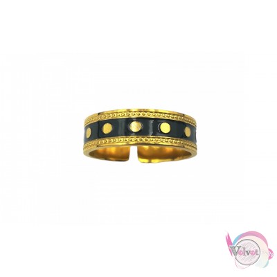 Ατσάλινο δαχτυλίδι, με μαύρο σμάλτο, χρυσό, 5mm, 1τμχ Δαχτυλίδια γυναικεία