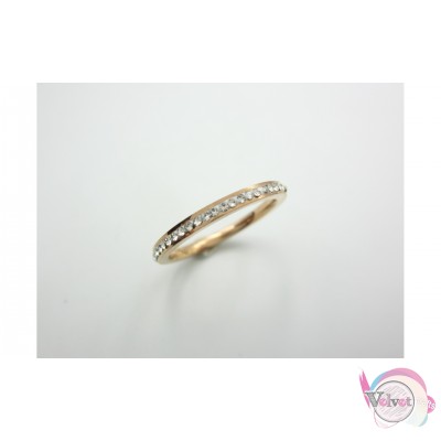 Ατσάλινο δαχτυλίδι, ροζ χρυσό, βεράκι με λευκό στρας. Δαχτυλίδια γυναικεία