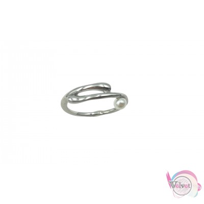 Ατσάλινο δαχτυλίδι με πέρλα, ασημί, 9mm, 1τμχ Δαχτυλίδια γυναικεία