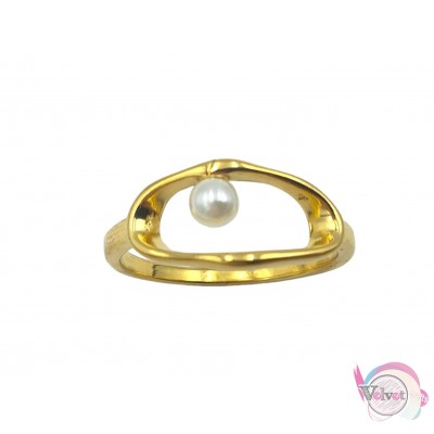 Ατσάλινο δαχτυλίδι με πέρλα, χρυσό, 8mm, 1τμχ Δαχτυλίδια γυναικεία