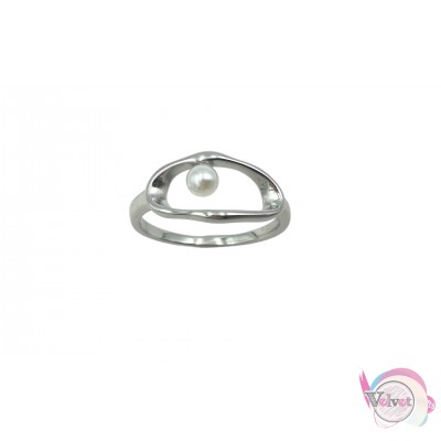 Ατσάλινο δαχτυλίδι με πέρλα, ασημί, 8mm, 1τμχ Δαχτυλίδια γυναικεία