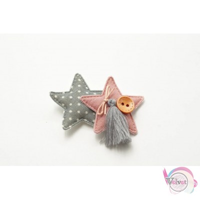 Star double cloth, with tassel and button, pink, 6.5cm, 5pcs. Fashion items