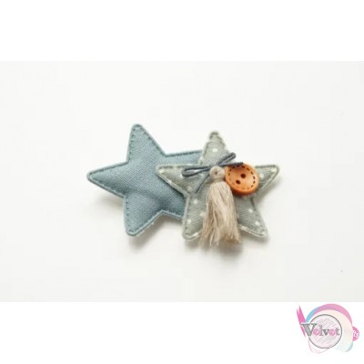 Star double cloth, with tassel and button, siel, 6.5cm, 5pcs. Fashion items