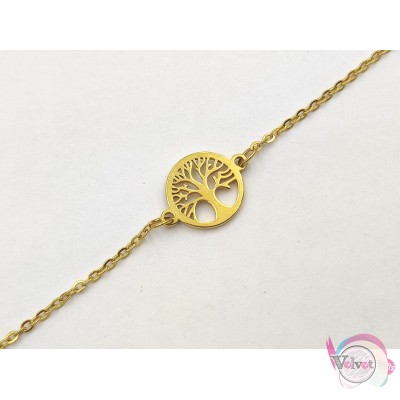 Ατσάλινη αλυσίδα ποδιού με το δέντρο της ζωής , χρυσό, 21cm, 1τμχ Βραχιόλια ποδιού