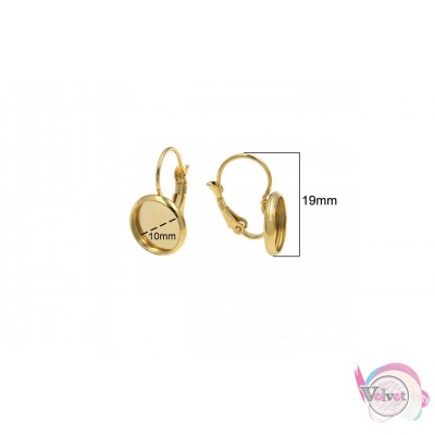 Ατσάλινο σκουλαρίκι με καστόνι, χρυσό, 10mm, 4τμχ. Εξαρτήματα