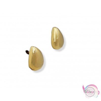 Ατσάλινα καρφωτά σκουλαρίκια, δάκρυ, χρυσά, 13mm, 1 ζεύγος Σκουλαρίκια
