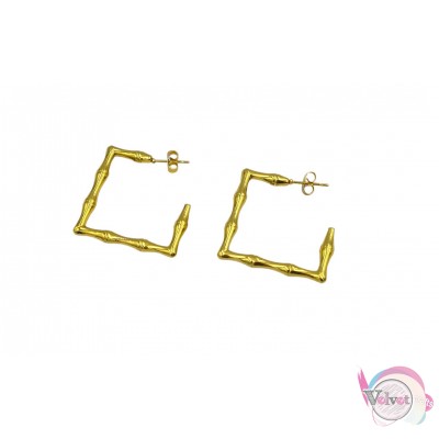 Ατσάλινα σκουλαρίκια καρφωτά, τετράγωνα, χρυσά, 30mm, 1 ζεύγος Σκουλαρίκια