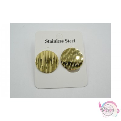 Ατσάλινα σκουλαρίκια καρφωτά με σχέδια, χρυσά, 20mm, 1 ζευγάρι. Σκουλαρίκια