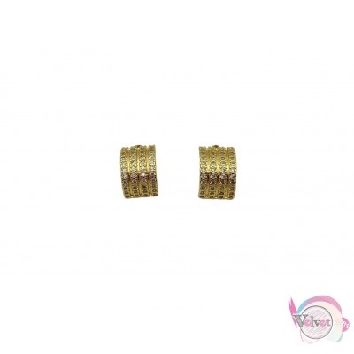 Ατσάλινα σκουλαρίκια με στρασάκια, χρυσό, 10mm, 1 ζεύγος Σκουλαρίκια