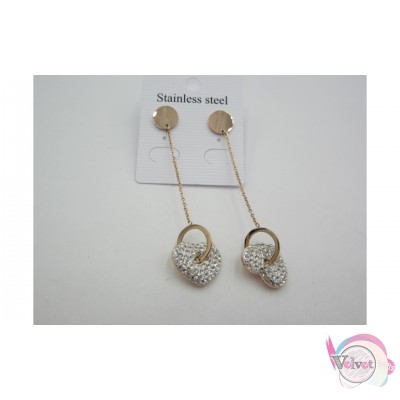 Ατσάλινα σκουλαρίκια με καρδιά, ροζ χρυσό, 6cm, 1 ζευγάρι. Σκουλαρίκια