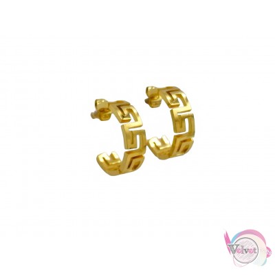 Ατσάλινα σκουλαρίκια κρίκοι, με μαίανδρο, χρυσό, 26mm, 1ζεύγος Σκουλαρίκια