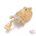 Ατσάλινο κρεμαστό λιοντάρι, με κρυσταλλάκια στρας, χρυσό, 55mm, 1τμχ Ατσάλινα μοτίφ-στοιχεία