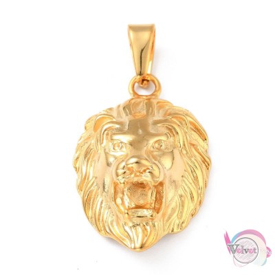 Ατσάλινο κρεμαστό λιοντάρι, χρυσό, 36~38mm, 1τμχ Ατσάλινα μοτίφ-στοιχεία