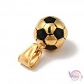 Ατσάλινο στοιχείο, κρεμαστό, μπάλα ποδοσφαίρου με σμάλτο, χρυσό, 18mm, 1τμχ Με σμάλτο