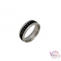 Ατσάλινο δαχτυλίδι, με μαύρη αλυσίδα, ασημί, 8mm, 1τμχ Δαχτυλίδια ανδρικά 