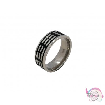 Ατσάλινο δαχτυλίδι, με μαύρο σμάλτο, ασημί, 8mm, 1τμχ Δαχτυλίδια ανδρικά 