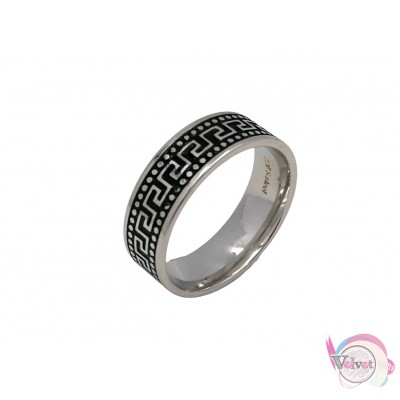 Ατσάλινο δαχτυλίδι, με μαύρο σμάλτο, μαίανδρος, ασημί, 8mm, 1τμχ Δαχτυλίδια ανδρικά 