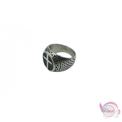 Ατσάλινο δαχτυλίδι, ασημί, με σταυρό, 16mm, 1τμχ Δαχτυλίδια ανδρικά 