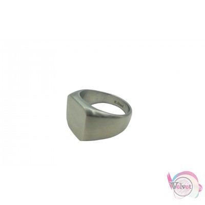 Ατσάλινο δαχτυλίδι τετράγωνο, ασημί ματ, 17mm, 1τμχ Δαχτυλίδια ανδρικά 