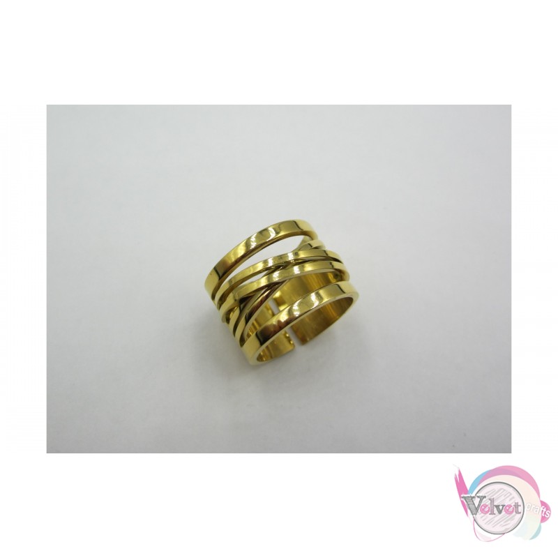 Ατσάλινο δαχτυλίδι με γραμμές, Χρυσό, 20x15mm, 1τμχ. Aτσάλινα γυναικεία δαχτυλίδια