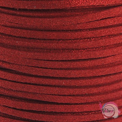 Κορδόνι σουέτ, κόκκινο με γκλίτερ, 3x1.5mm, 10μέτρα Suede