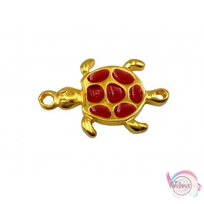 Μεταλλικός σύνδεσμος, χελώνα με κόκκινο σμάλτο, χρυσό, 24mm, 5τμχ Links με σμάλτο